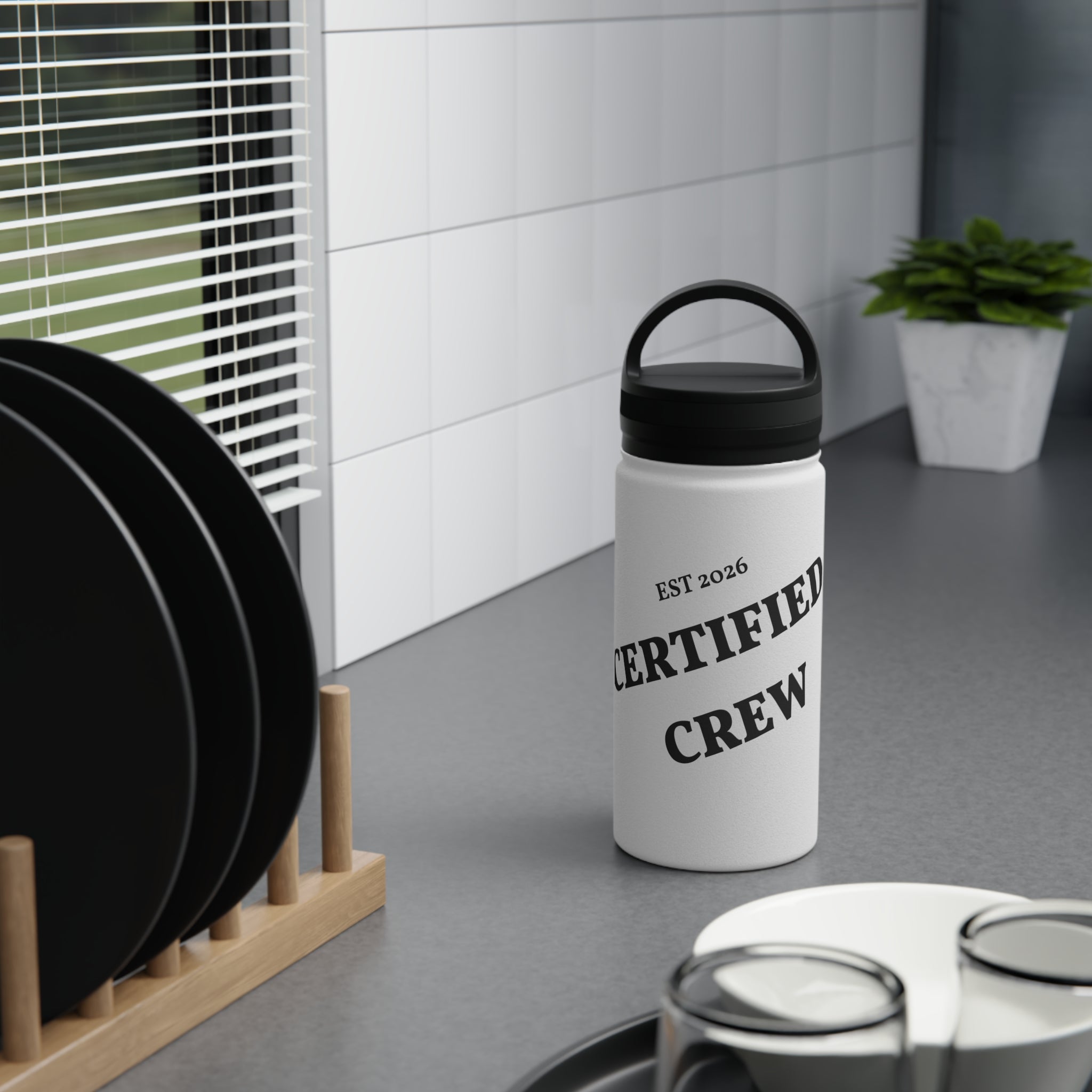 Certified Crew Stainless Steel Water Bottle, Handle Lid