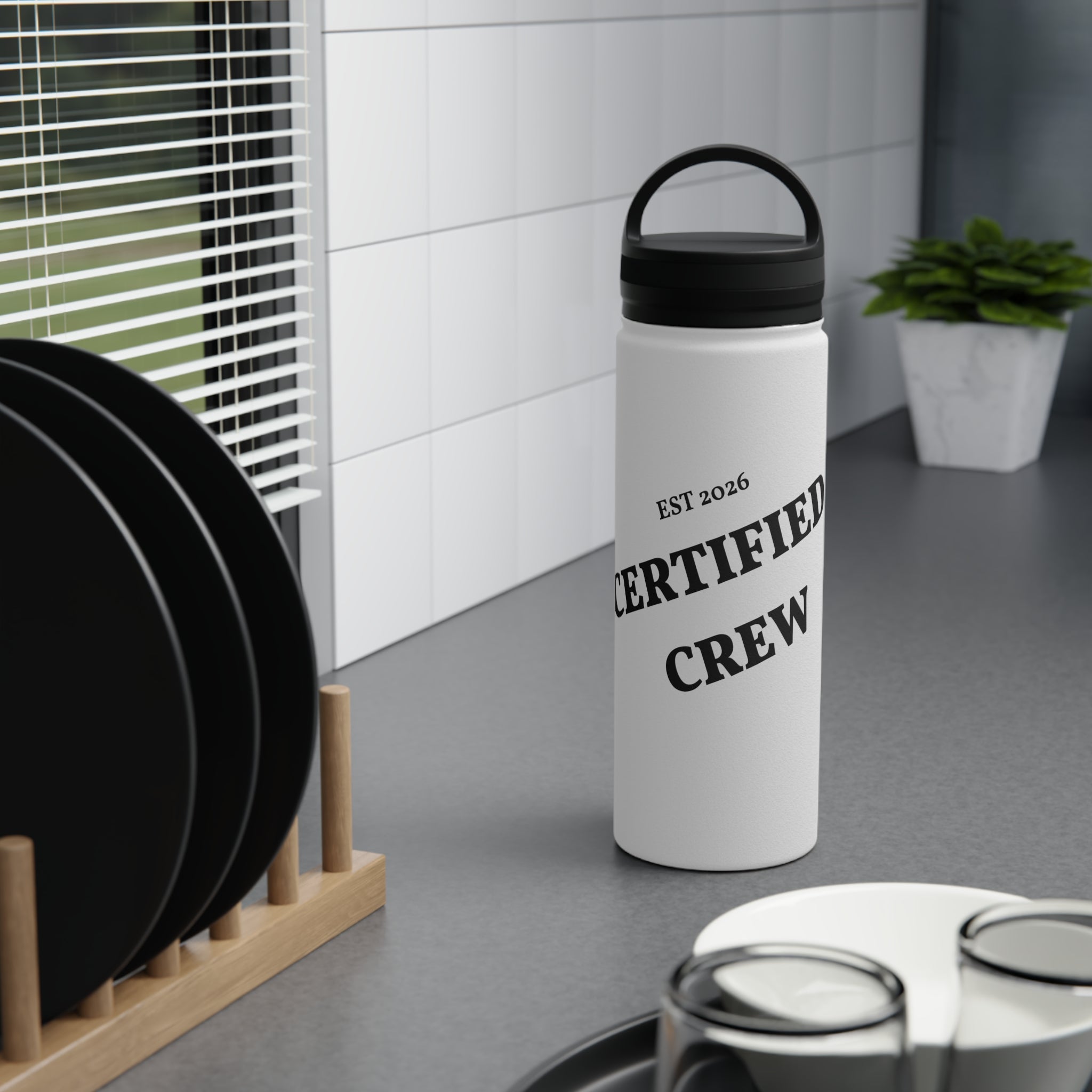 Certified Crew Stainless Steel Water Bottle, Handle Lid